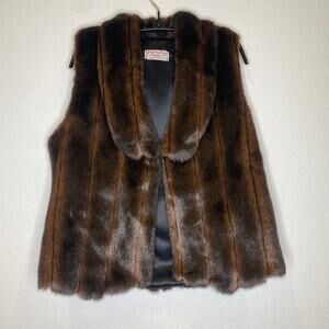 Jans Jems Faux Fur Brown Open Front Vest Lined EUC Sz Lg Handmade